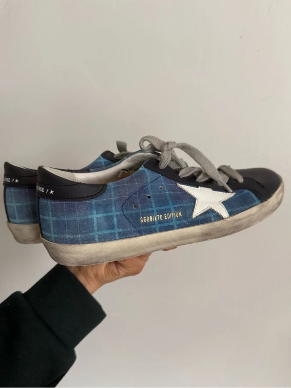 Golden Goose Ball Star Sneakers Blue Plaid Star Leather Italy Size 35 - Picture 5 of 9